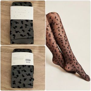 Anthropologie Hansel From Basel Artemis Black Sheer Rose Tights M/L